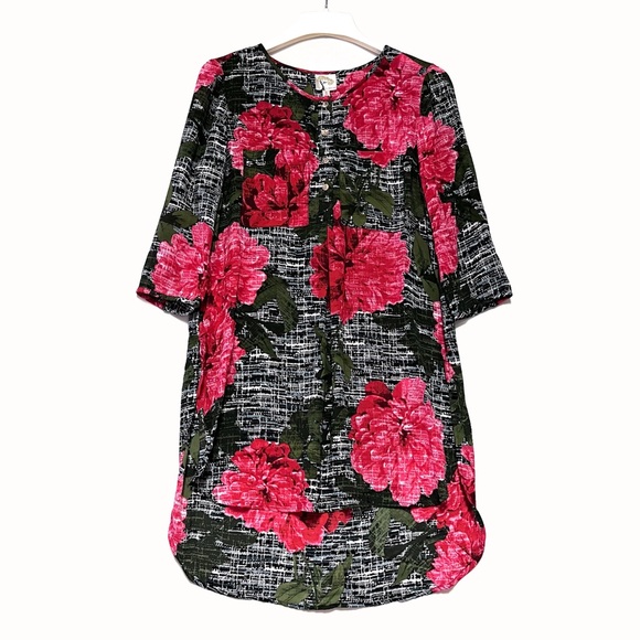 Fig & Flower Women’s Floral Print Hi-low Popover Tunic Small Longline Red Black - Picture 1 of 11